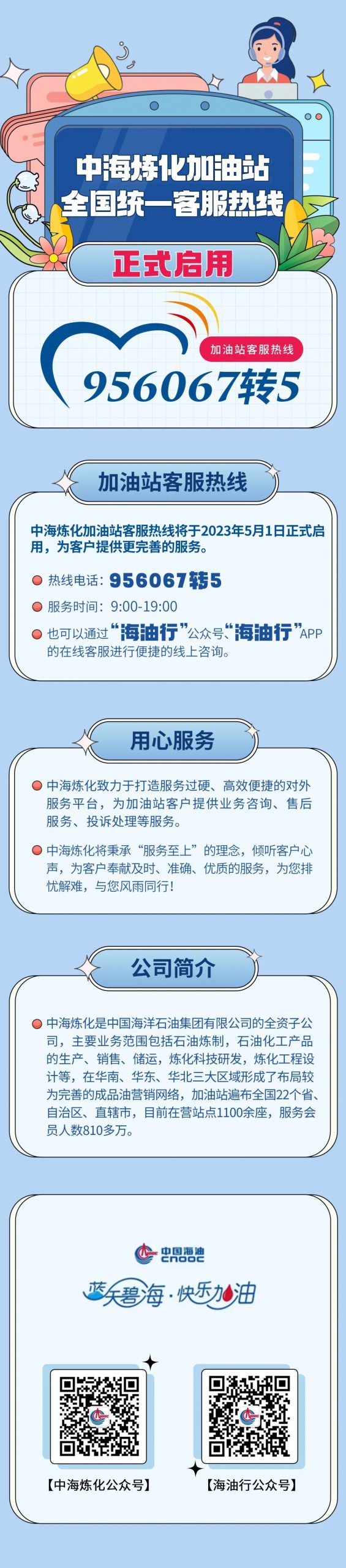 中海炼化加油站全国统一客服热线正式启用！